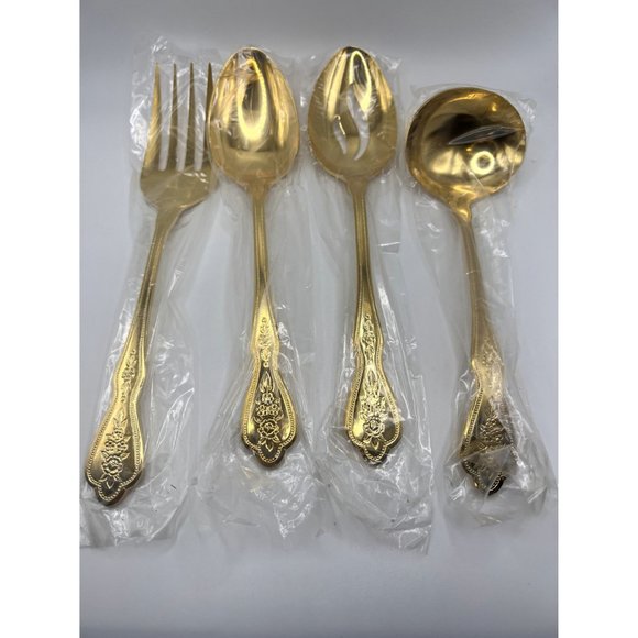 Golden Vienna by Home Concepts 4-Piece Hostess Service Set Gold Plated NIB - Picture 2 of 3